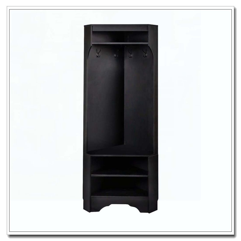 Minimalist Corner Hall Tree with Shoe Bench, Black