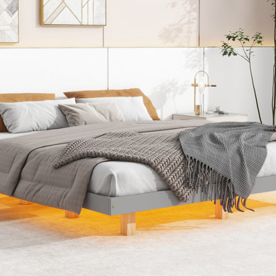 Lit flottant avec lumières DEL en dessous, lit plateforme moderne à profil bas avec lumières DEL