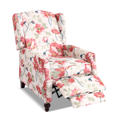 Upholstered Wingback Chair Set Of 2-push Back Recliner Chairs For Adults,mid Century Modern Recliner Chair,floral Manual Recliner Chair For Living Roo