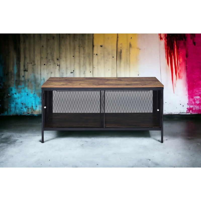 Table basse polyvalente en noir avec plateau en chêne antique et structure et table en métal, construction fonctionnelle