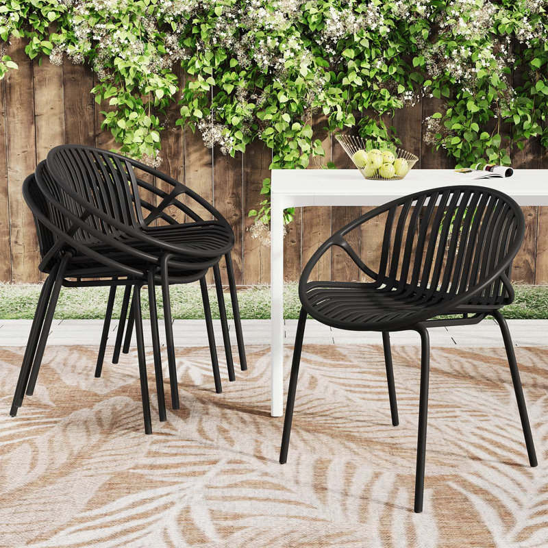 Charming Ergonomic Patio Chair Set with Space-Saving Feature and Stylish Appeal, Black