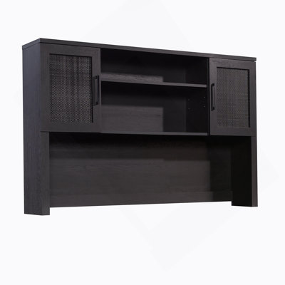 Space-Saving Hutch With Adjustable Shelves, Rattan Doors, And Integrated Cable Management For Versatile Home Use.