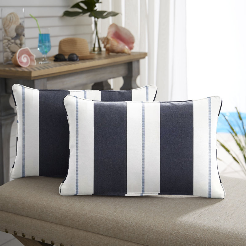 Deana Sunbrella® Lumbar Rectangular Indoor/Outdoor Pillow Cover & Insert, Blue/White, 13" H x 20" W