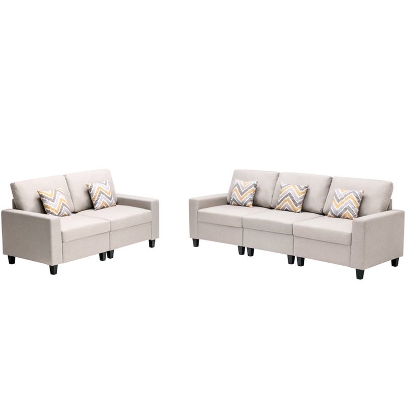 Ensemble de salon en tissu 95,5 "beige avec ensemble de coussins de siège confortables et interchangeables