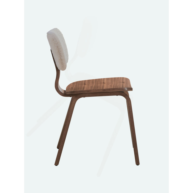 Casson White Velvet and Walnut Upholstered Side Chair