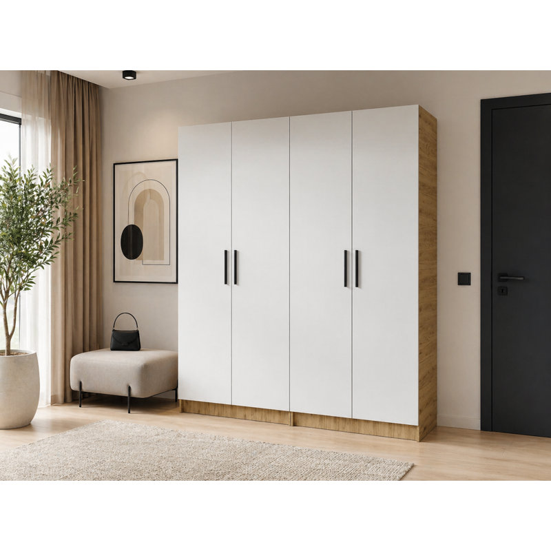 Nitra 4 Door Solid + Manufactured Wood Wardrobe, Oak Craft Gold/White