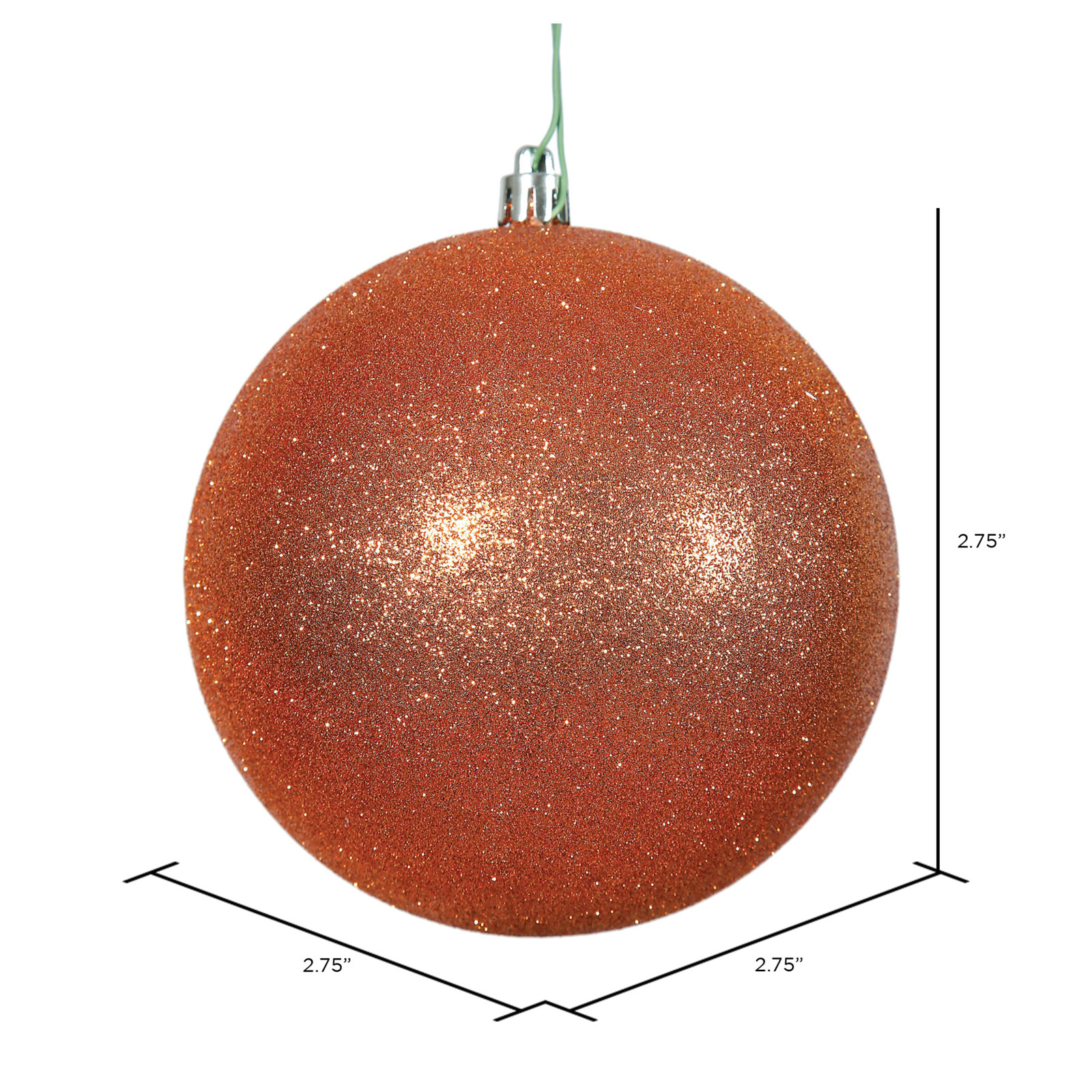 Holiday Décor Ball Ornament, 2.75" H x 2.75" W x 2.75" D, Burnished Orange Glitter