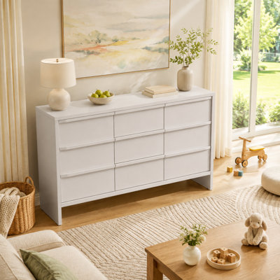 Mid Century Modern Ample Storage Sideboard with Drawers Doors and Adjustable Shelf for Kitchen Dining Room Living Room and Entryway