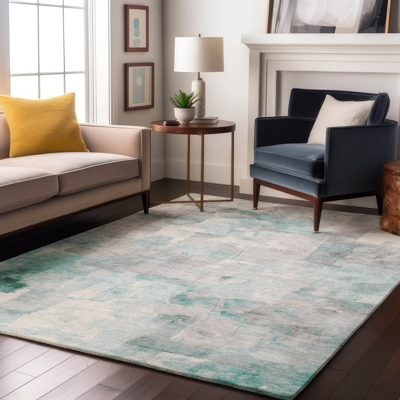Premium Machine Washable Milardo AMF1697 Blocks Rug, Rectangle 9' x 12'