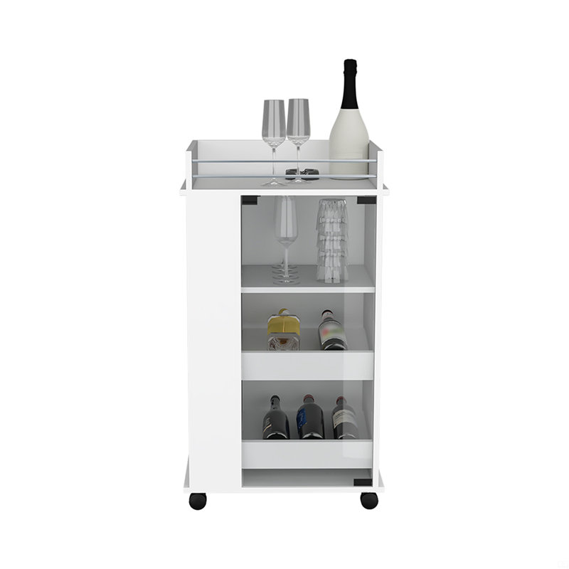 Bar Cart With Two-Side Shelves Beaver, Glass Door And Upper Surface, White