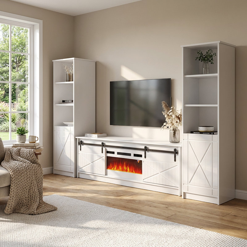 Fiorenze 120.5" Modern Entertainment Center with Electric Fireplace, High Gloss Finish, Media Storage, White