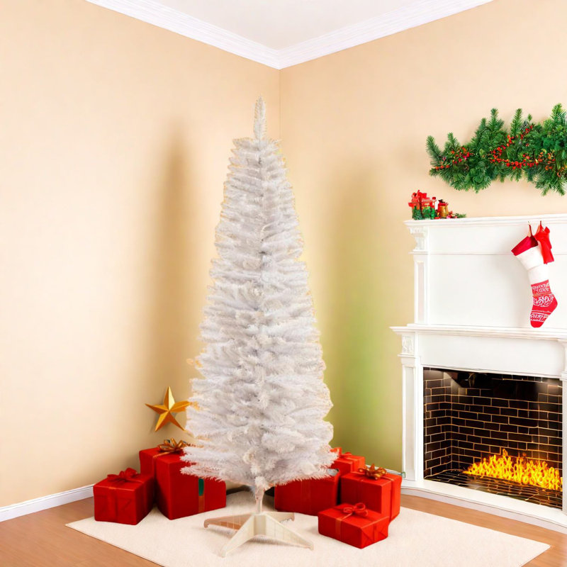 Arbre de Noël blanc facile à ranger, structure en métal avec style hivernal, utilisation familiale intérieure