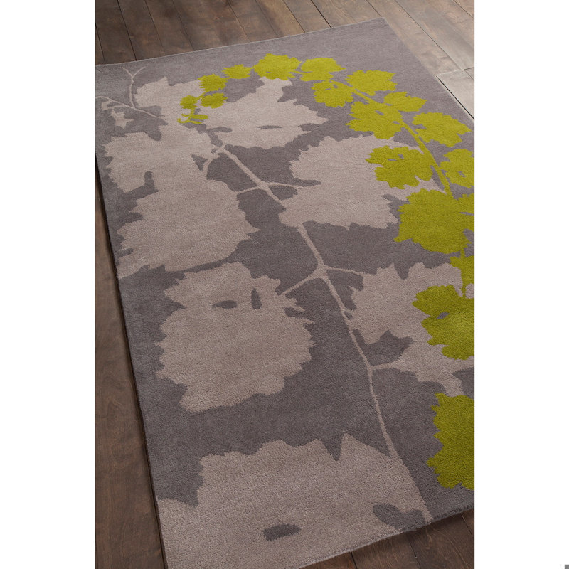 Billerica Authentic Hand-Tufted Handmade Olive Green & Gray Traditional Floral Leaf Design Wool Area Rug, 5' x 7'6"