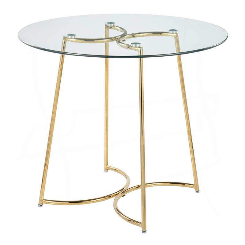 Table de salle à manger contemporaine / glam en acier doré avec plateau en verre transparent, Doré