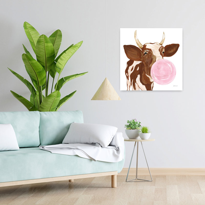 Vache Bubblegum, vache contemporaine, art animalier, H 24 po x l 24 po