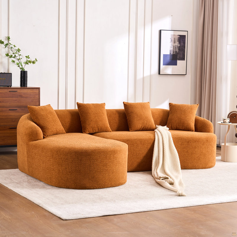 Canapé modulaire en forme de L avec méridienne incurvée et canapé modulaire en chenille Boneless, Orange