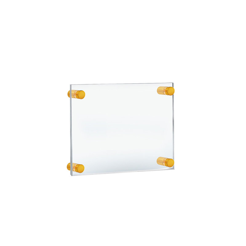Floating Acrylic Wall Frame with Gold Stand Off Caps: 8.5" x 5.5" Graphic Size, Overall Frame Size: 12.5" x 9.5"
