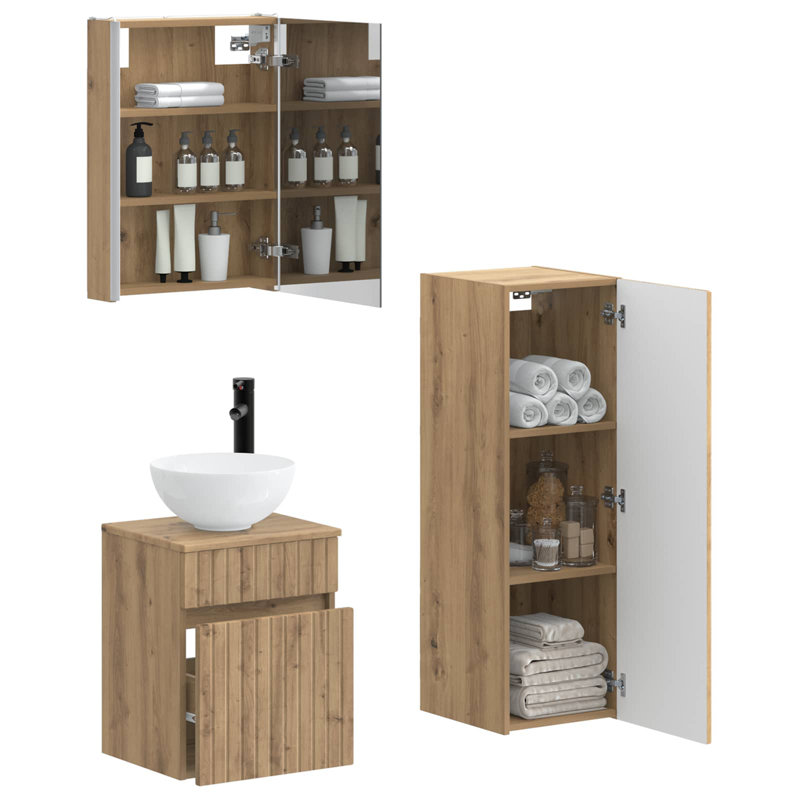 Vanity & Mirror Set, Light Medium Wood