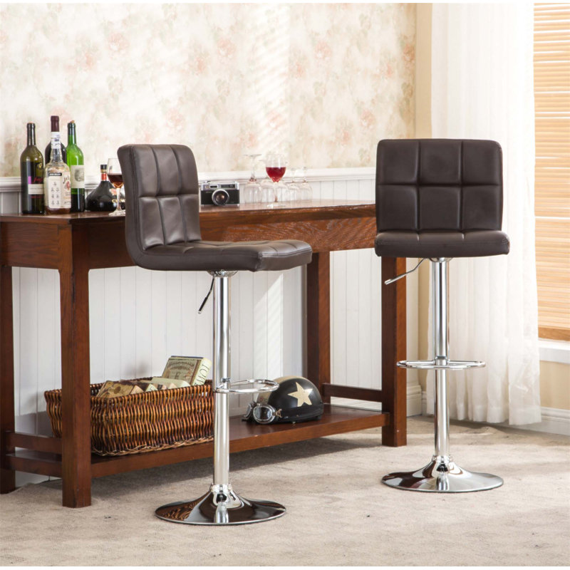Tabouret de bar pivotant réglable en similicuir, ensemble de 2, Brun