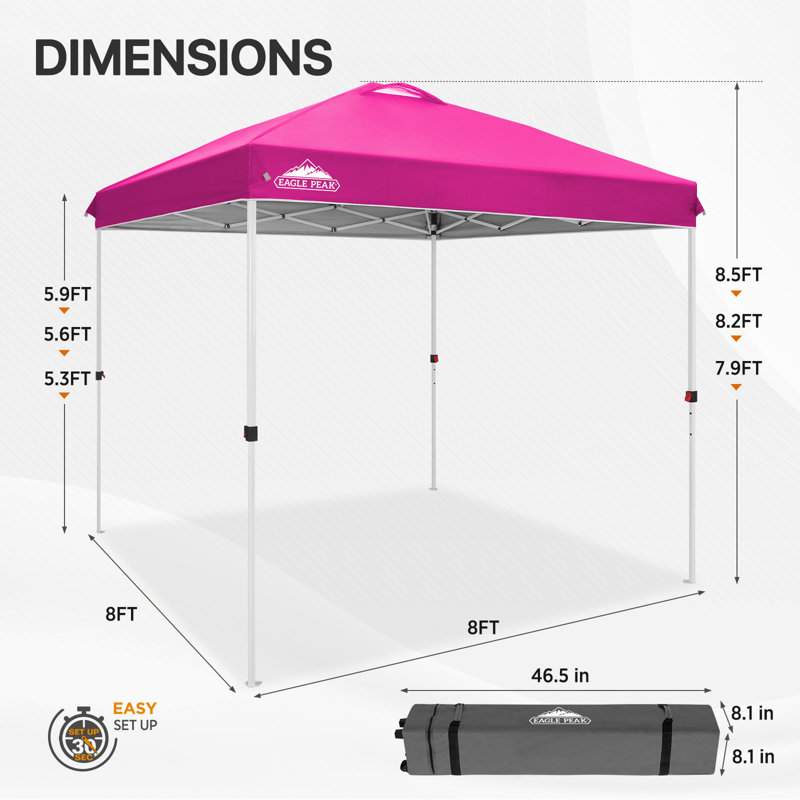 8x8 Pink and White Steel Pop-Up Canopy Tent
