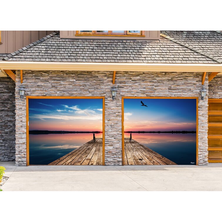 Loon Peak® 2 Piece Fishing Boat Sunset Garage Door Mural Set, Wayfair