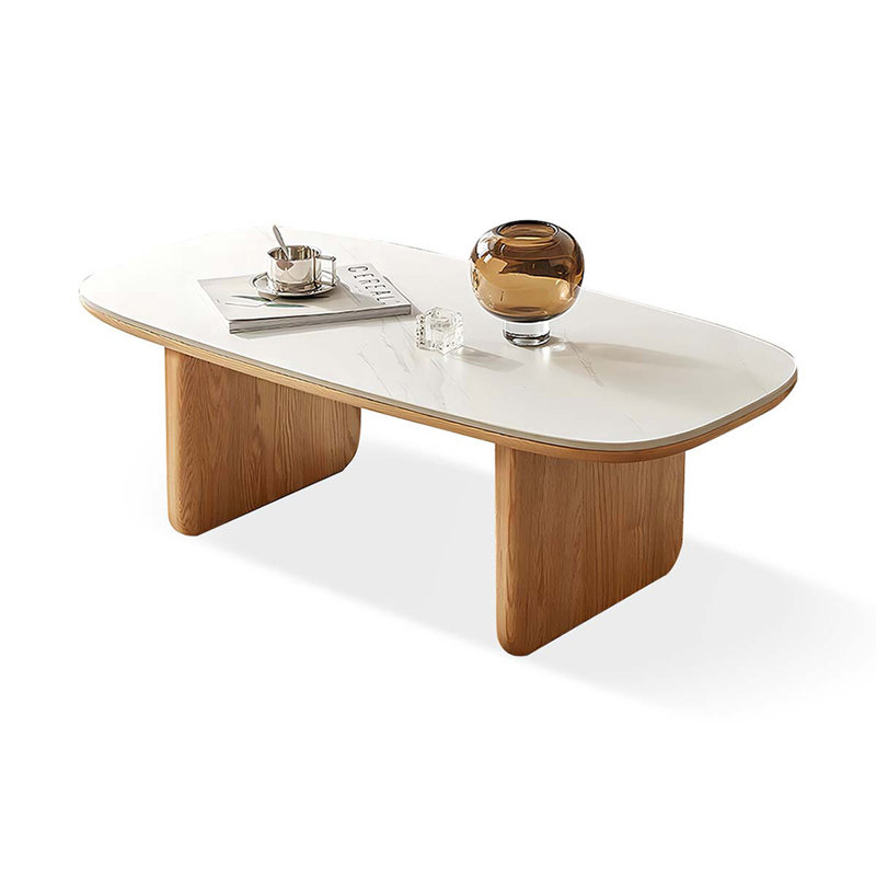 White Solid Wood Sintered Stone Coffee Table