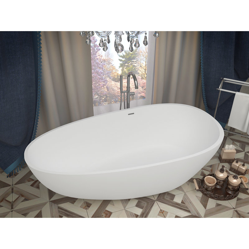 Fiume 66.875'' x 33.375'' Soaking Stone Bathtub