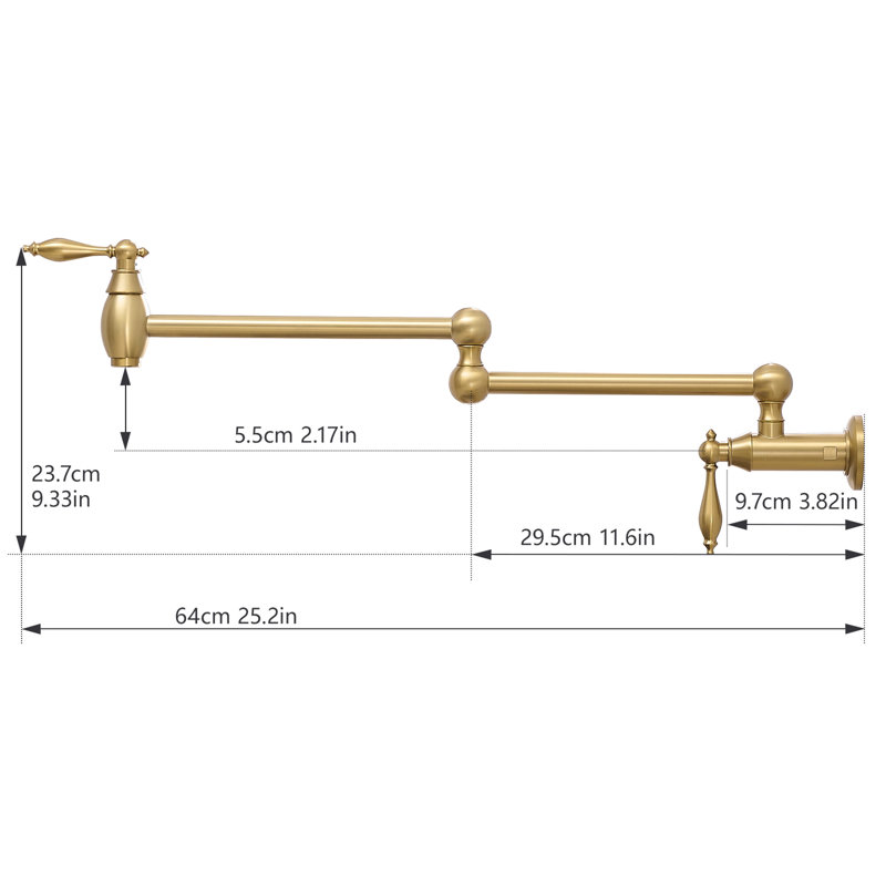 Abubacarr Commercial Wall Mount Stove Faucets Pot Filler In Brushed Gold, Brass Kitchen Faucet With 360 Rotation, One Hole Inlet Gold Faucet, Double Joint Swing Arms, Material, Dual Handles, Safe Leak Design