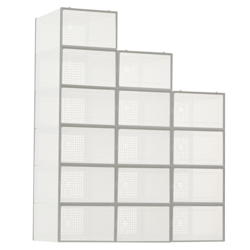 Clear Stackable Shoe Storage Boxes with Lids - Collapsible, Ventilated Plastic Organizer for Closet, Bedroom, Under Bed - Space-Saving Design - 15PCS Grey