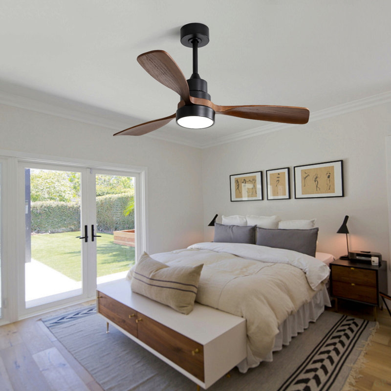 Ventilateur de plafond à profil bas 48 po DC 3, Noir, Noyer