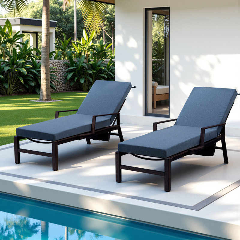 Forbell Outdoor Weather-Resistant 3.5" Chaise Lounge Seat Cushion - Back Cushions And Seat Cushions, Blue, 2