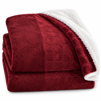  Embossed Flannel Sherpa Throw Blanket