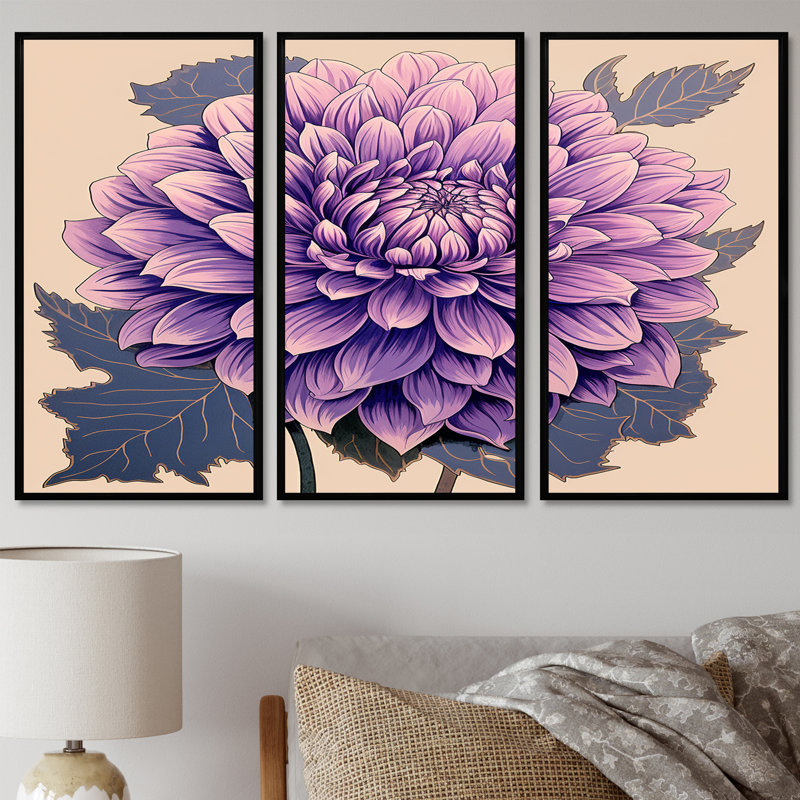 Laron - ensemble d'art mural Dahlia, Cadre flottant noir, H 40 po x l 60 po x P 1 po