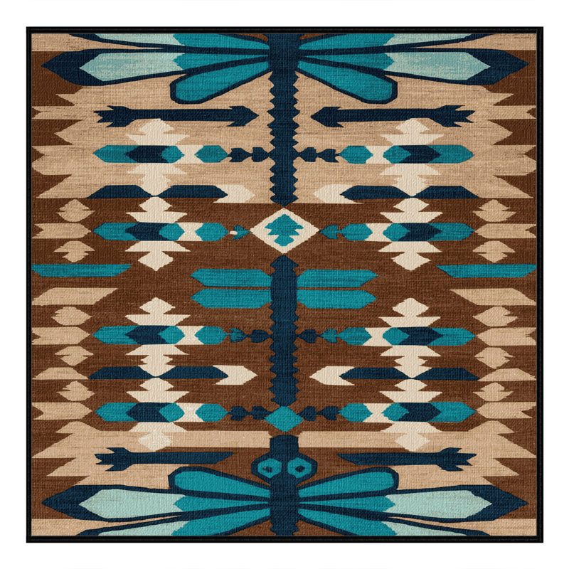 Washable Dragonfly Southwestern Area Rug, Round 6' x 6'