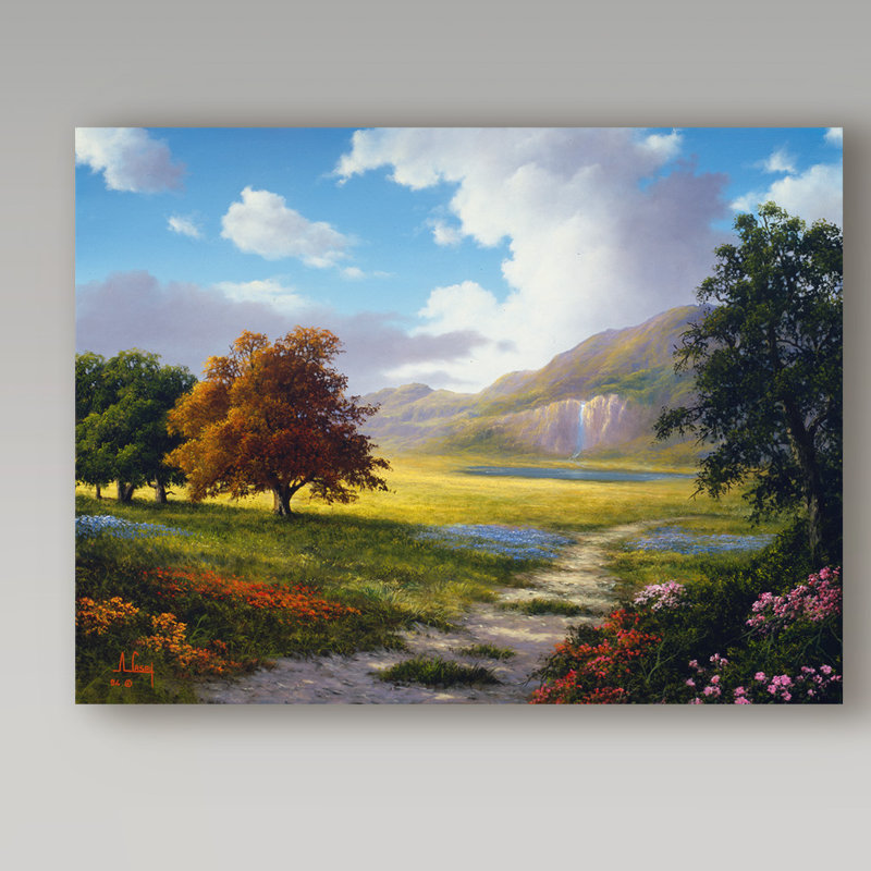 Fikes «Mountain Scene 3», reproduction de peinture à l'huile sur toile tendue, H 35 po x l 47 po