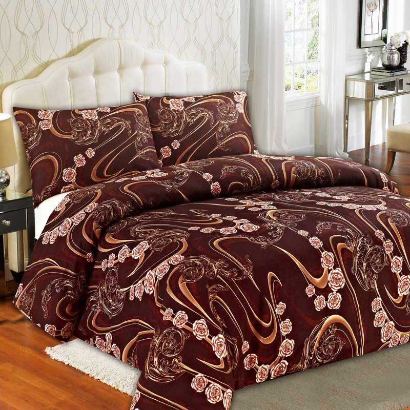 Melted Polyester Floral Duvet Cover, Queen Duvet Cover + 2 Standard Pillowcases