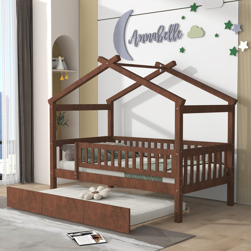 Pisinemo House Beds with Trundle, Walnut, Twin