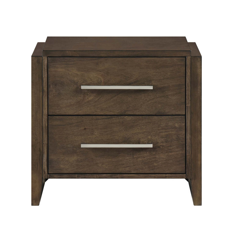 Transitional Two Drawers Nightstand 1pc Solid Rubberwood