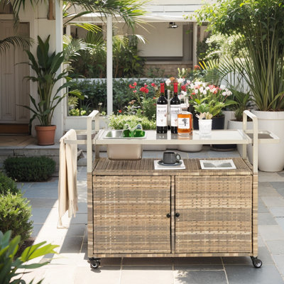 Chariot-bar d'extérieur avec plateau en acier Limik