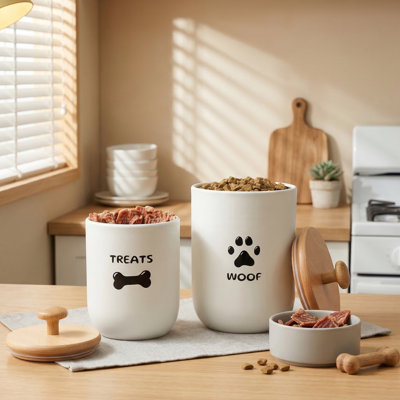Ensemble de 2 pots à friandises pour chien blancs, couvercles hermétiques, petits contenants pour aliments, 8,3 x 4,9 po et 7,1 x 4,3 po, pour comptoir de cuisine