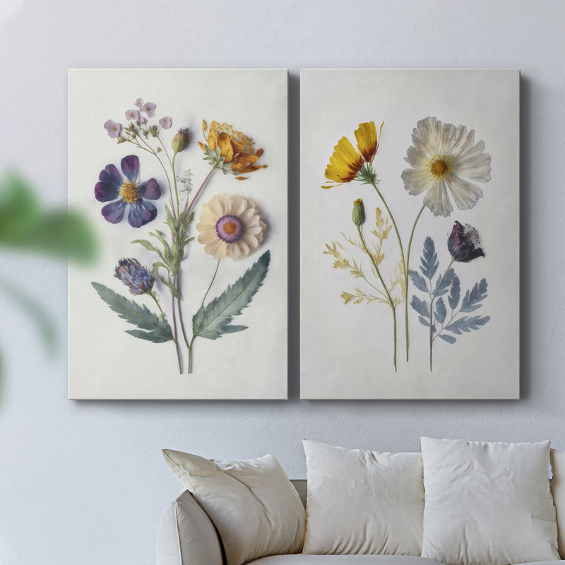 Pressed Flower Memories I - Toile tendue avec châssis de qualité supérieure - Prêt à être accroché, H 12 po x l 8 po
