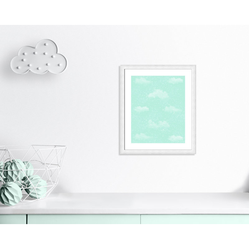 Unique Sparkle Clouds Art, 26.5" H x 22.5" W x 0.625" D, White Woodgrain Flat Framed