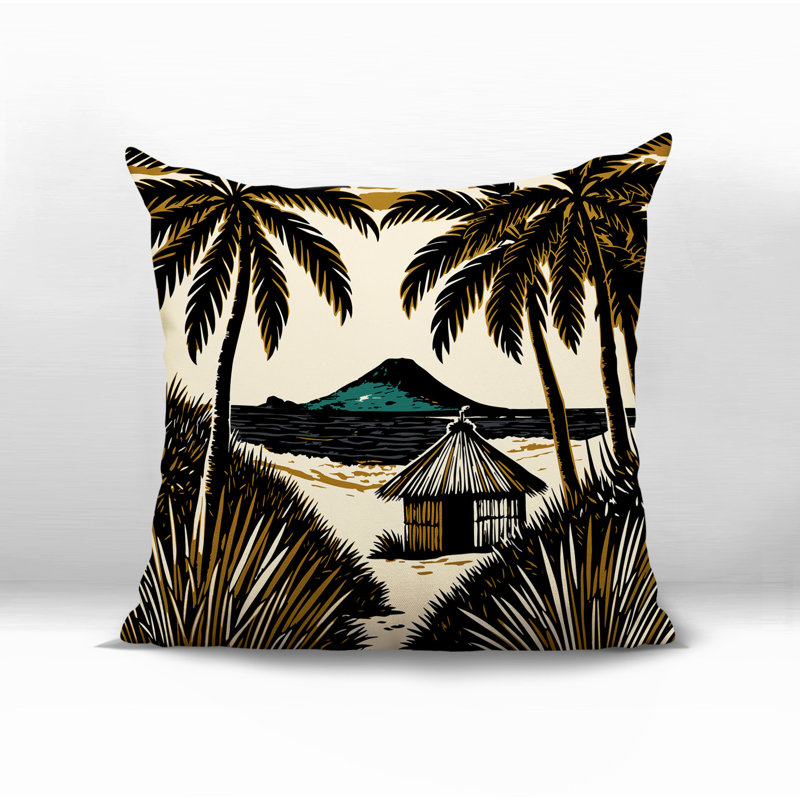 Oreiller carré réversible intérieur / extérieur Kitar Island Palm, Noir, Carré 19 po