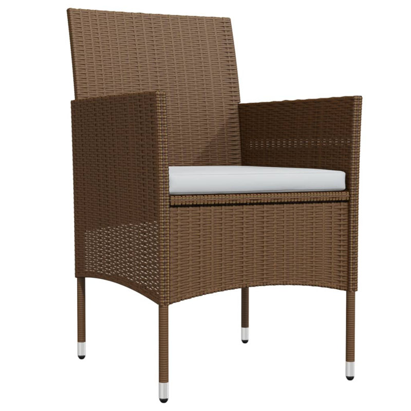 Long Dining Set with Cushions, 29.1" H x 31.5" W x 31.5" D, Cream Cushion/Brown Frame, 2