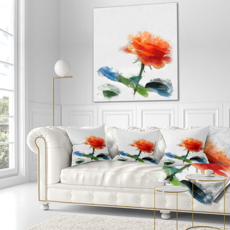 Coussin à imprimé floral orange et rose avec éclaboussures, 18 po x 18 po, Coussin décoratif