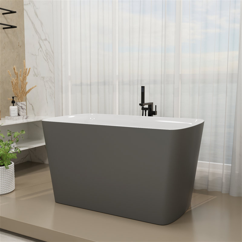 46.85" x 27.3" Freestanding Small Acrylic Bathtub, Integrated Seat & Non-Slip Surface, Chrome Drain for Safe Soaking in Compact Bathrooms