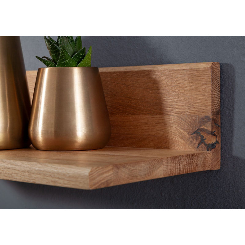Frankfurt Oak Solid Wood Floating Shelf, 19cm H x 49cm W x 20cm D