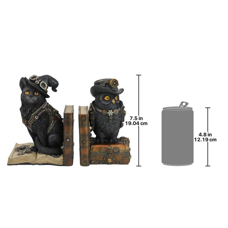 Steampunk Cat and Owl Sculptural Bookends