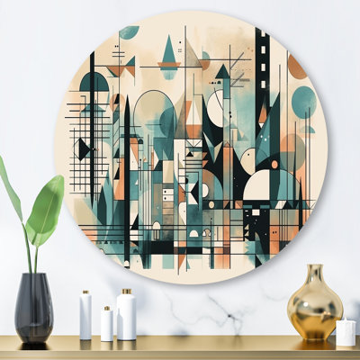Blue And Black Geometric Shadows II - Abstract Minimalism Round Wall Art on Metal