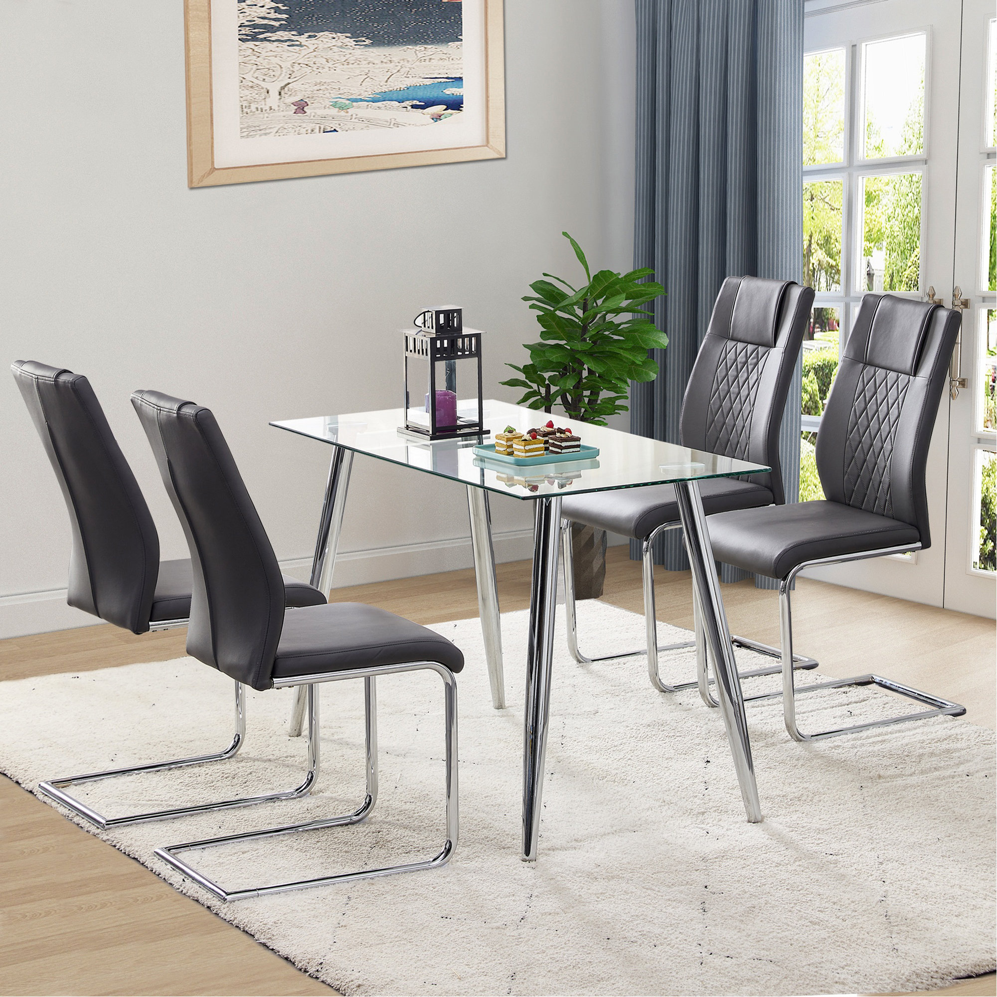 Hokku Designs Modern Dining Chairs With Faux Leather Padded Seat Dining ...